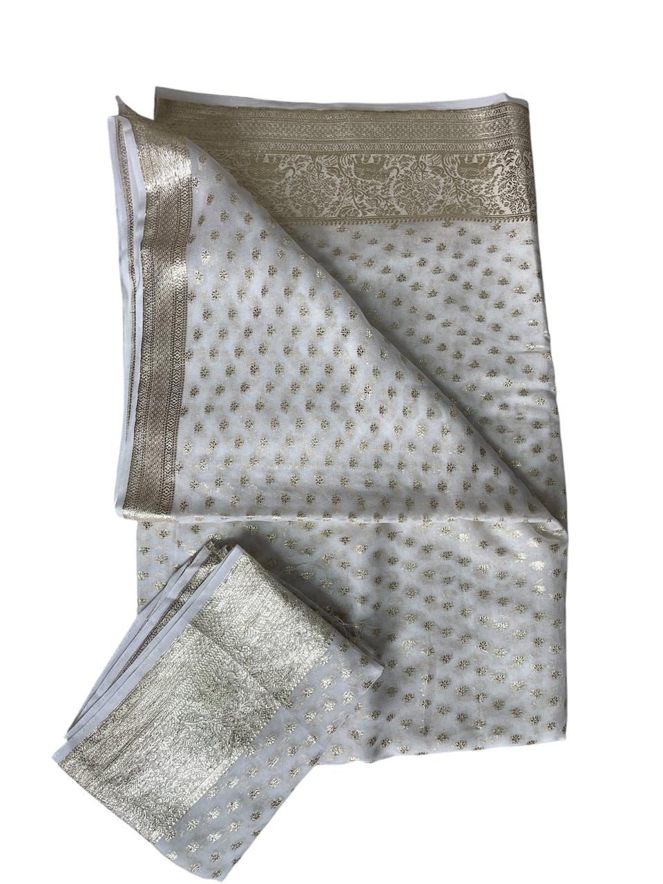 Pure Banarasi Handloom saree cream with Gold zari Weaving