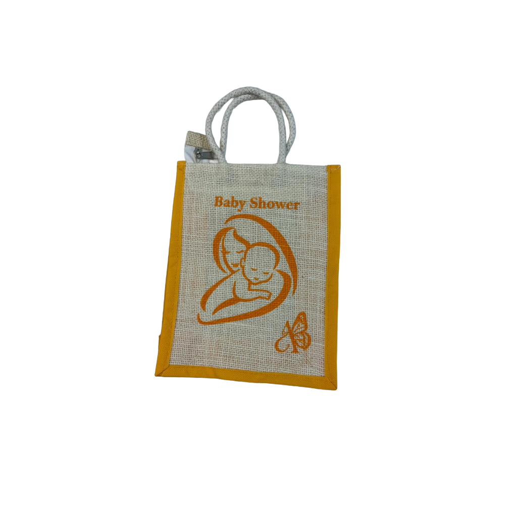 Baby Shower or Cradle Ceremony Theme Jute Bags in assorted colours