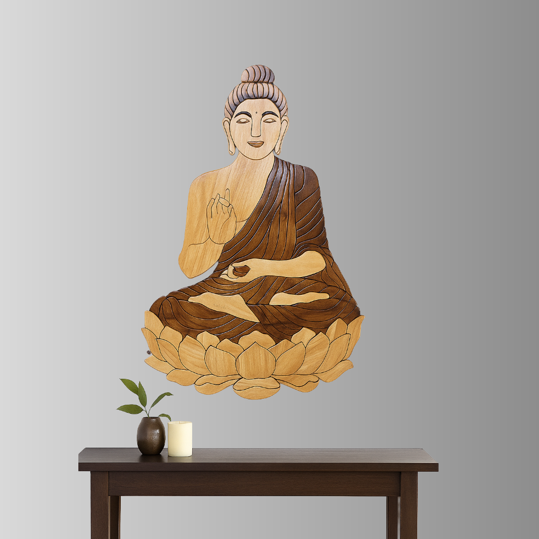Teak wood Buddha wall hanging wooden home decor India