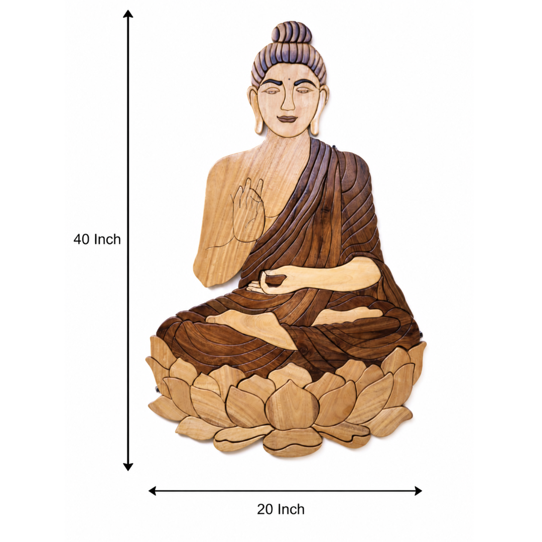 Handmade wooden Buddha carving teak wood wall art