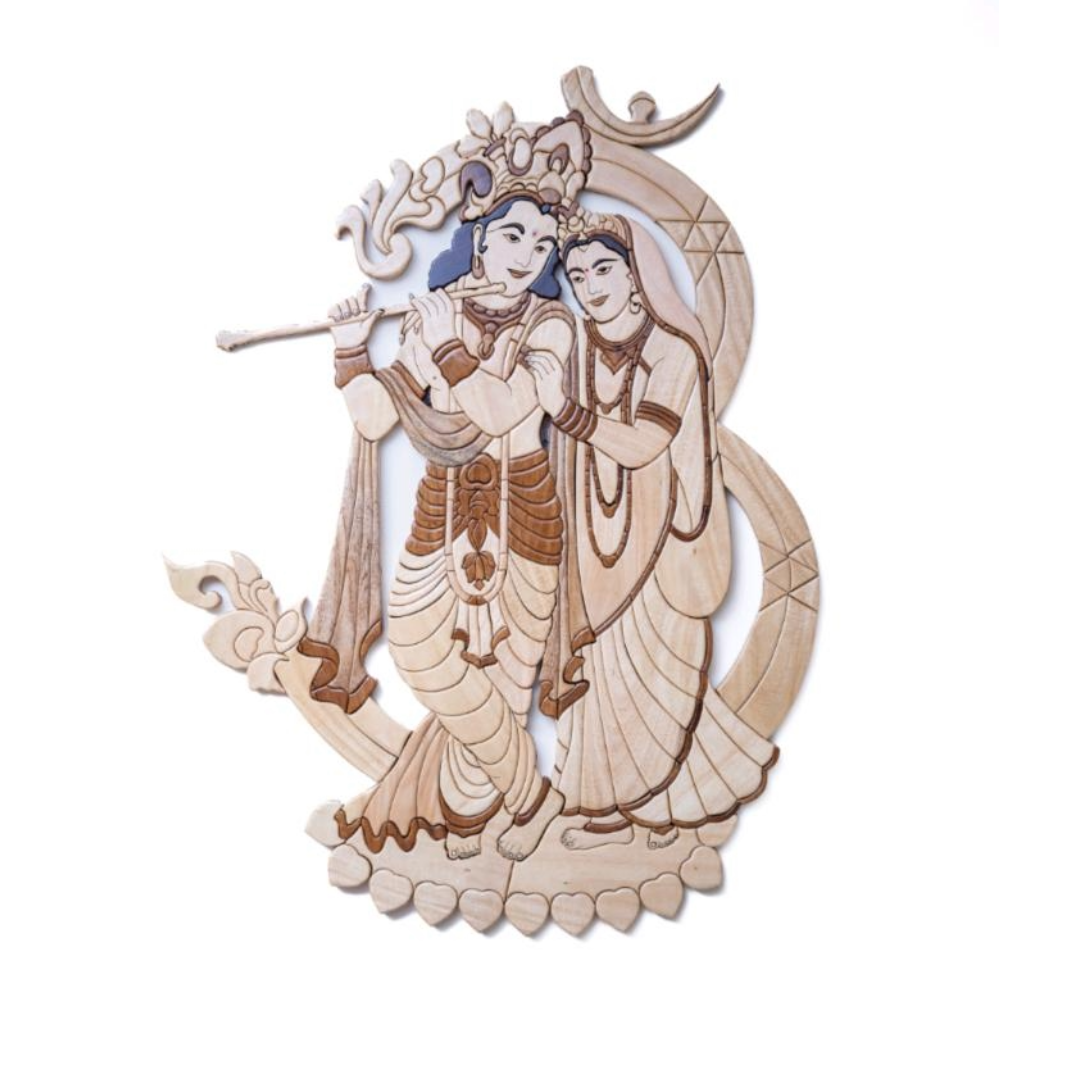 Radha Krishna wooden carving teak wood wall hanging home decor