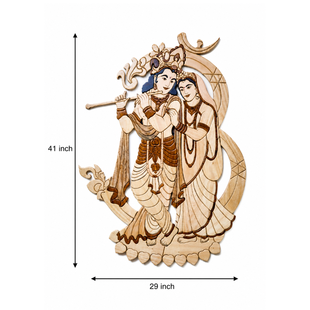Premium Teak Wood Radha Krishna Wall Decor – Handcrafted Divine Wooden Art