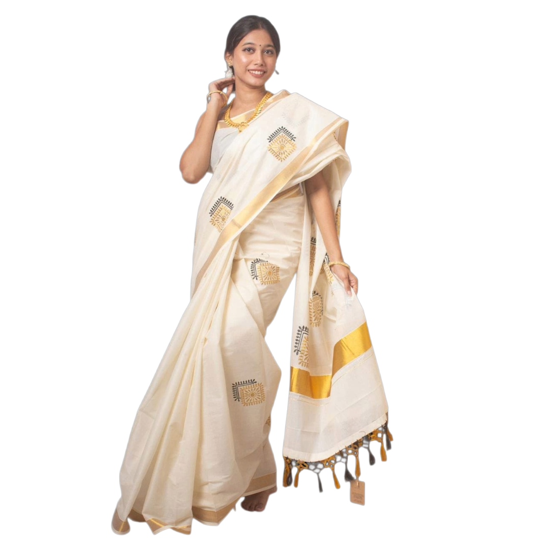 Kerala kasavu saree peacock motif gold zari