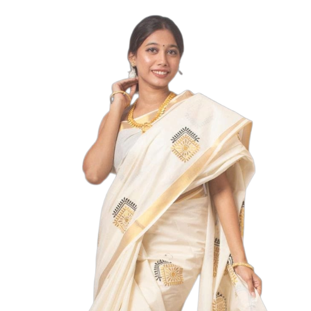 Pure handloom cotton saree Kerala kasavu style
