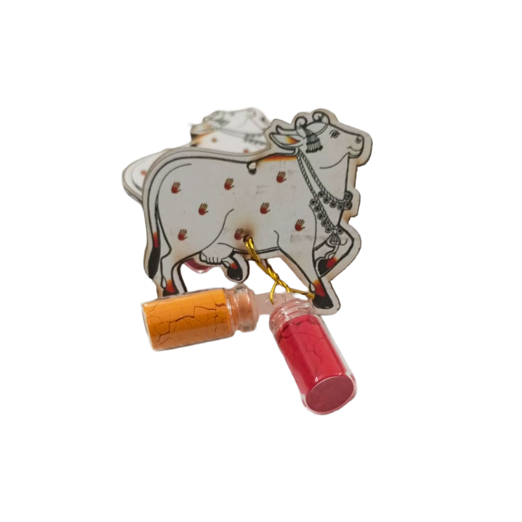 Cow Design Haldi Kumkum Fridge Magnet