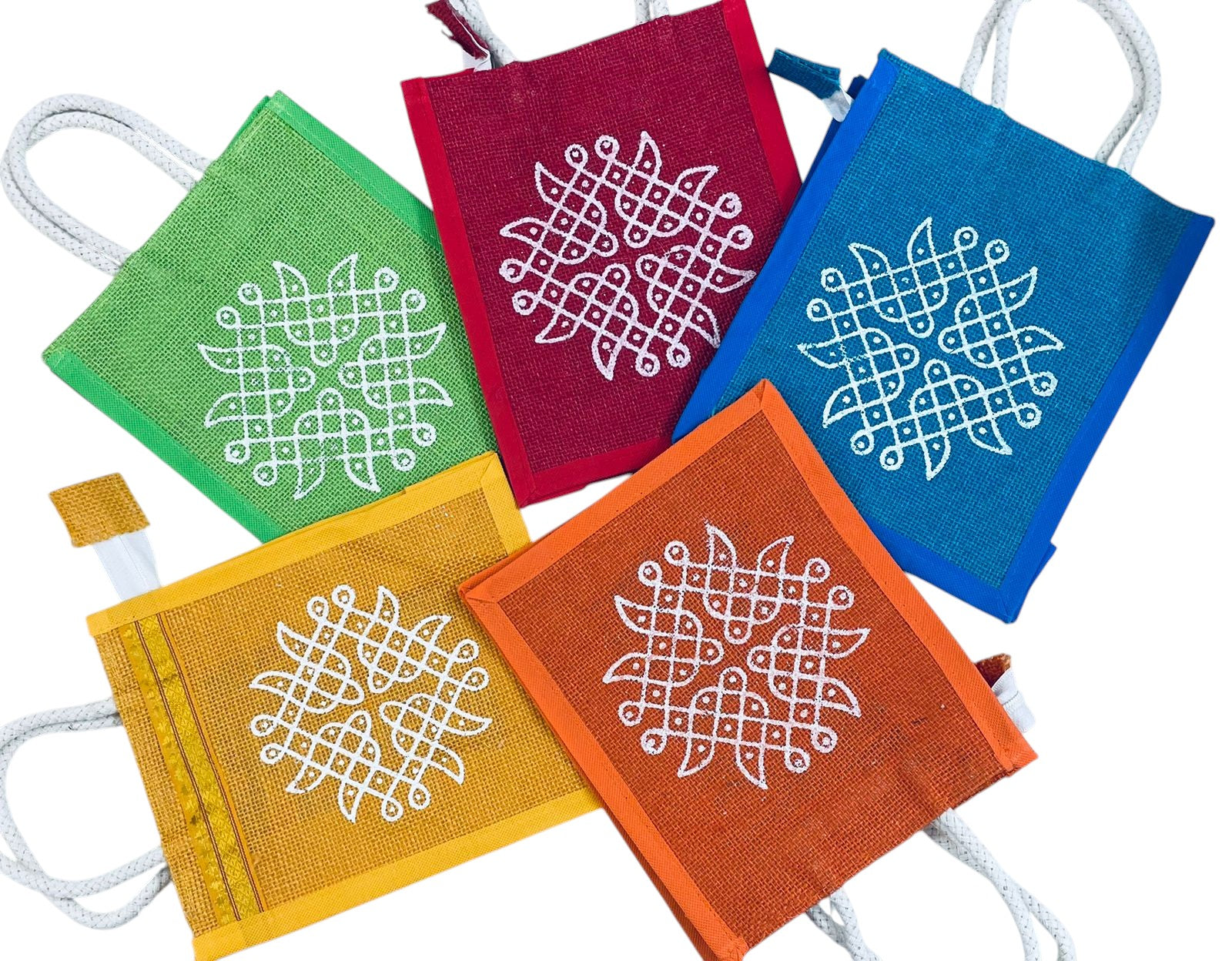 Kolam Design Jute Bags(Pack of 5)