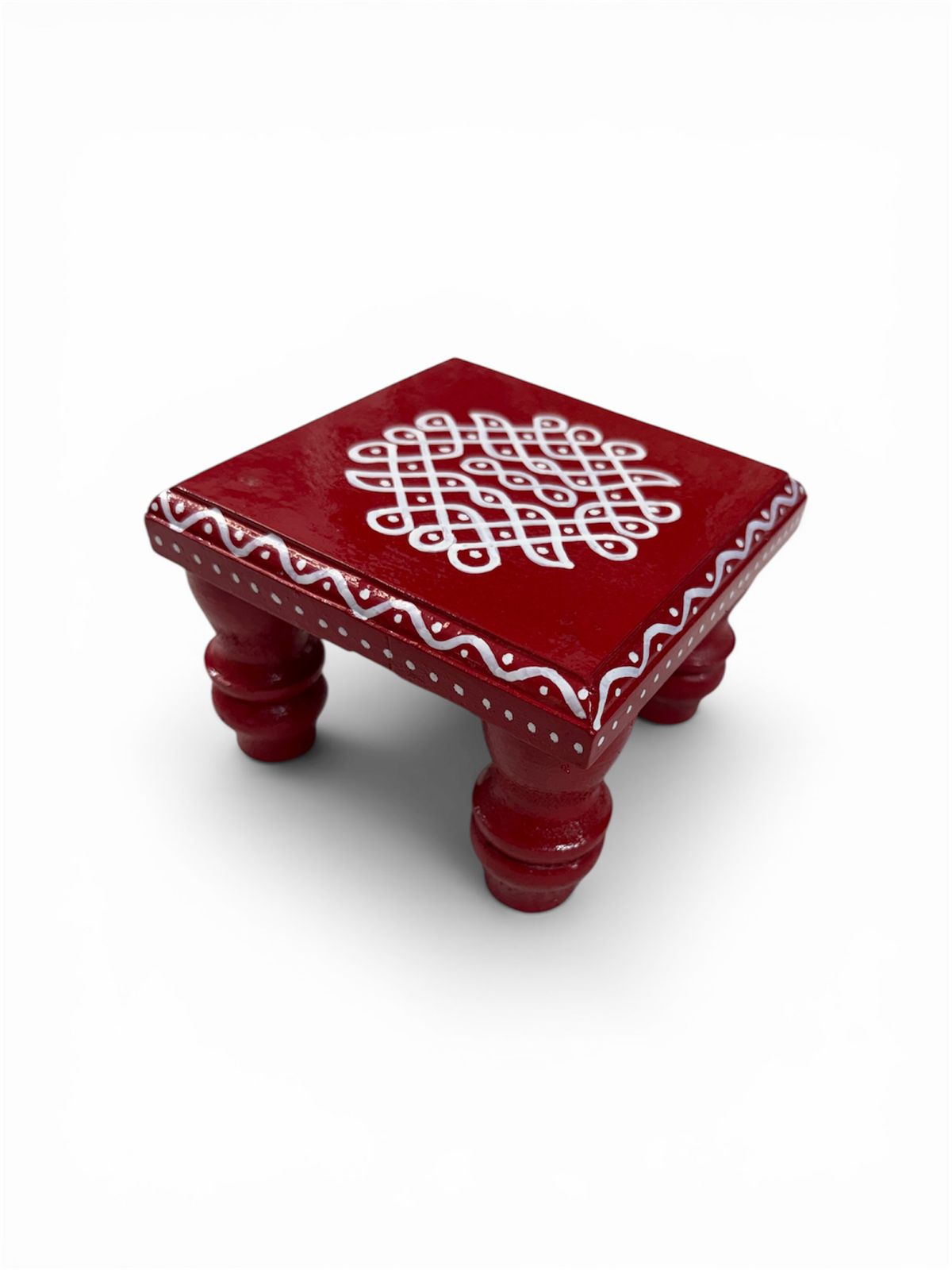 Traditional Wooden Kolam Pooja Stool – Handcrafted | Perfect for Home Temple & Festivals