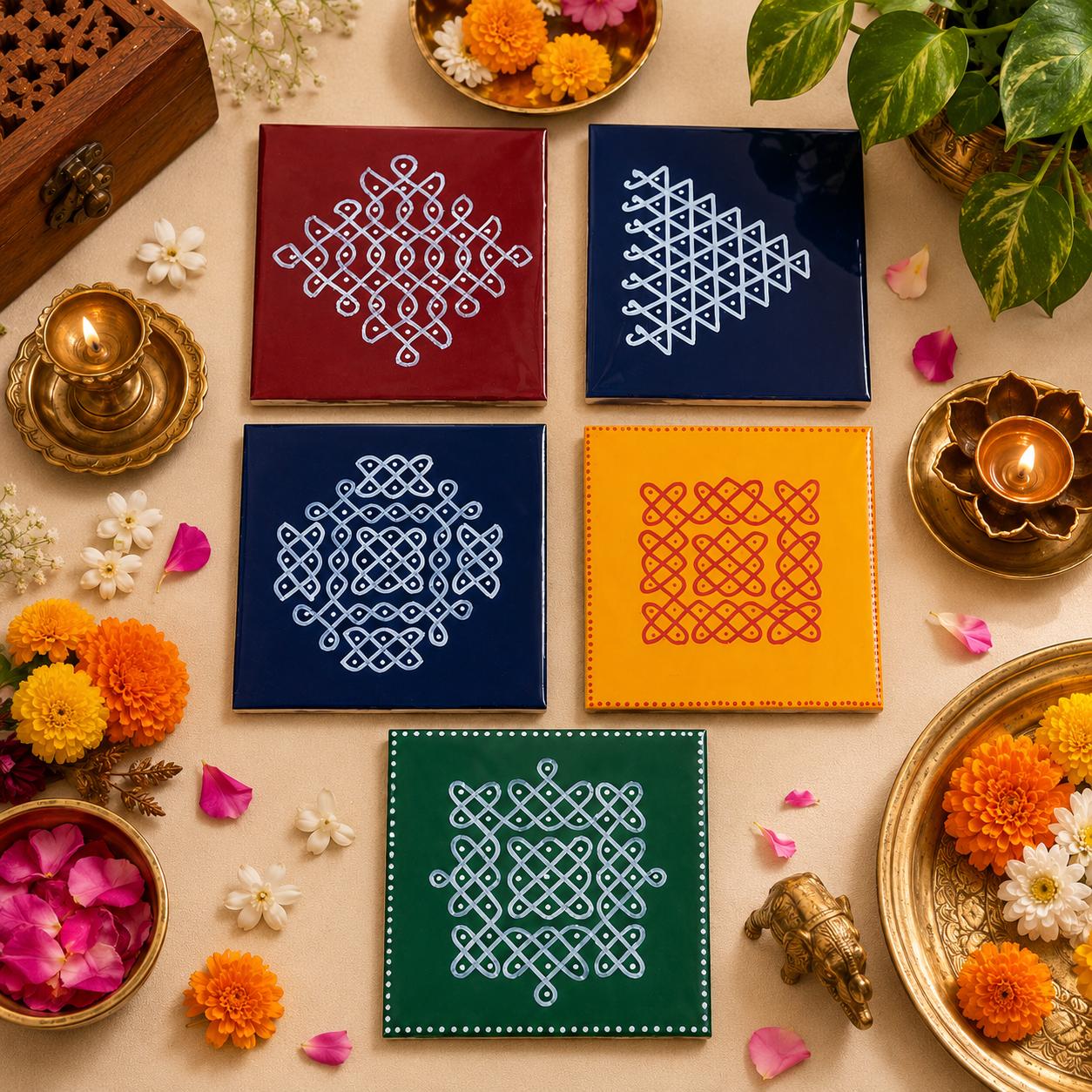 Handmade Wooden Chowki 5x5 Inch – Traditional Pooja Chowki & Return Gift (Assorted Designs)