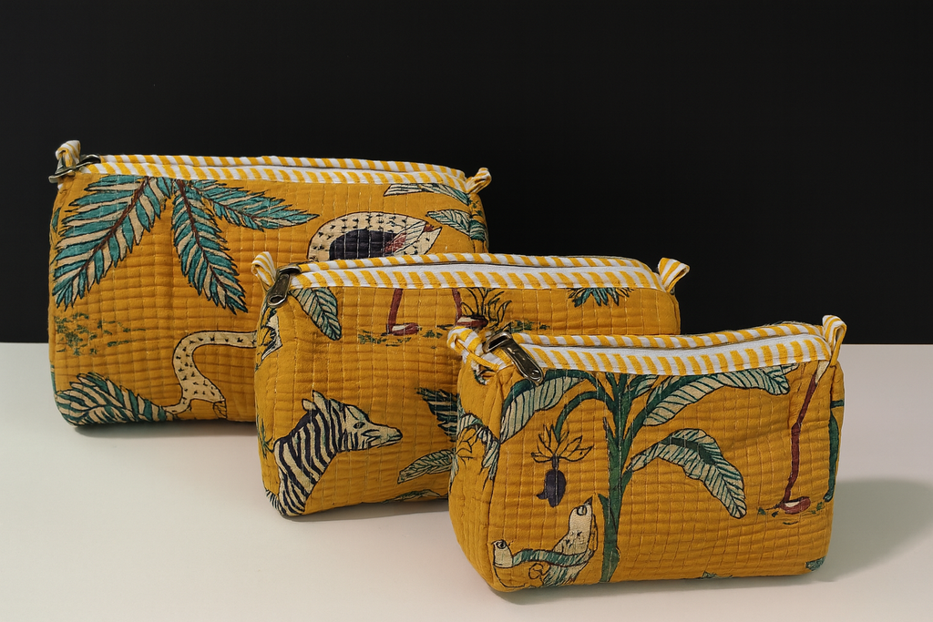 Bagru print handpurse combo in yellow