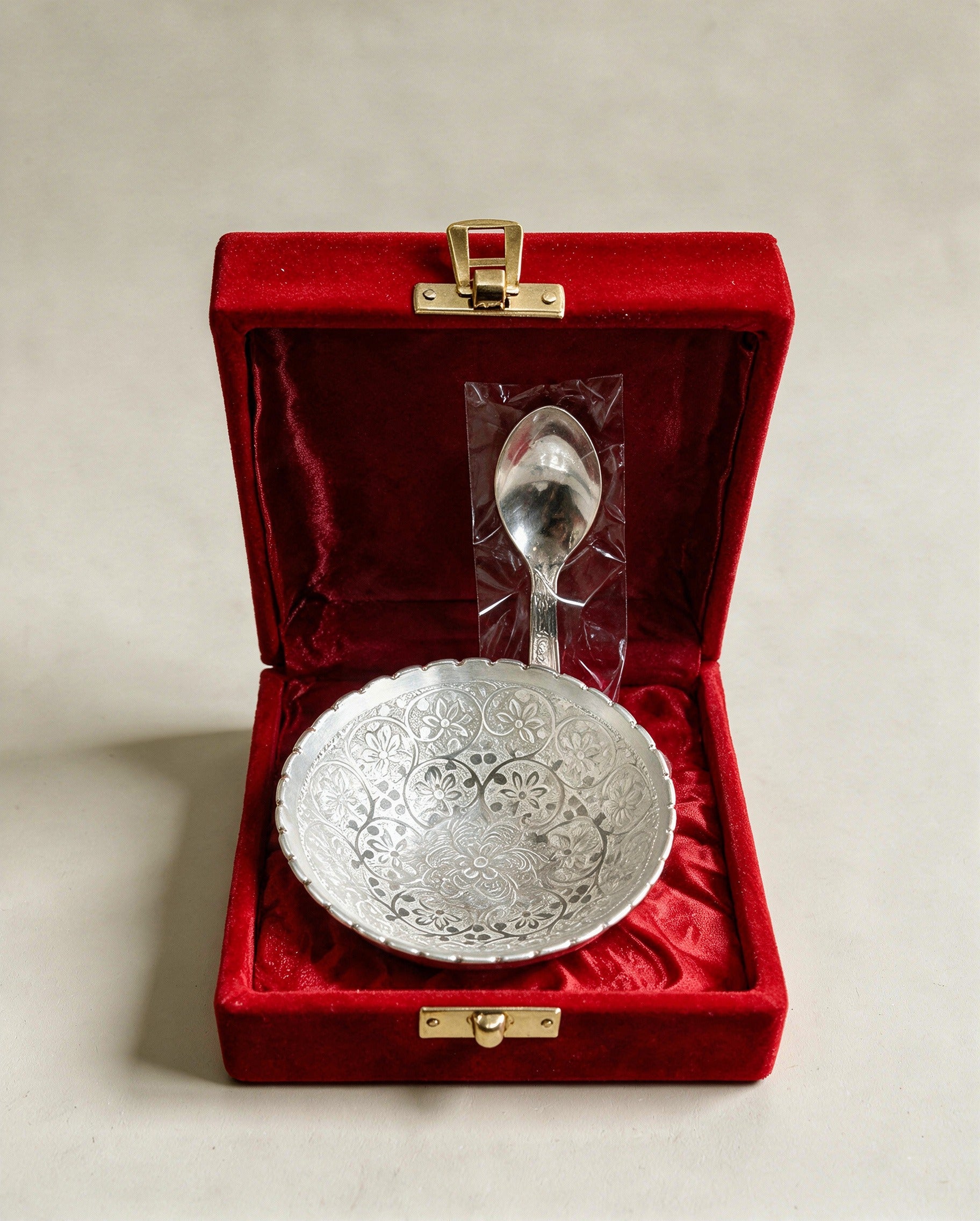 Silver Bowl and Spoon Set with Gift Box | Elegant Return Gift & Hamper for Weddings, Pooja & Festive Gifting