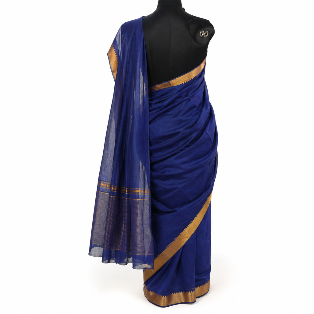 Pure handloom cotton saree online India navy blue