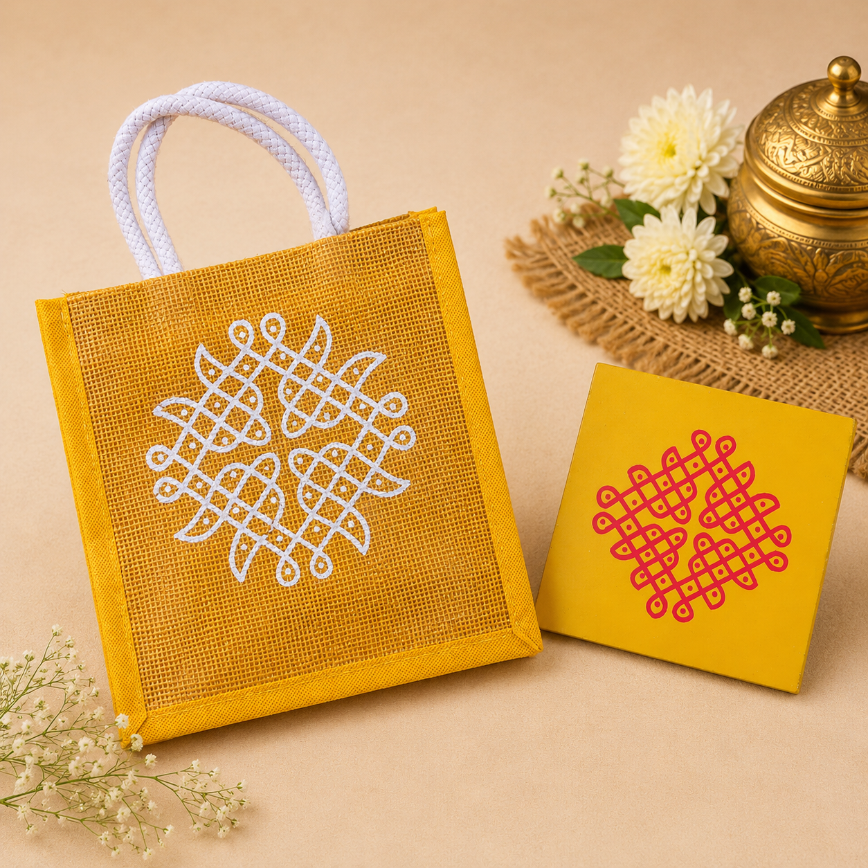 wedding return gift jute bag and chowki