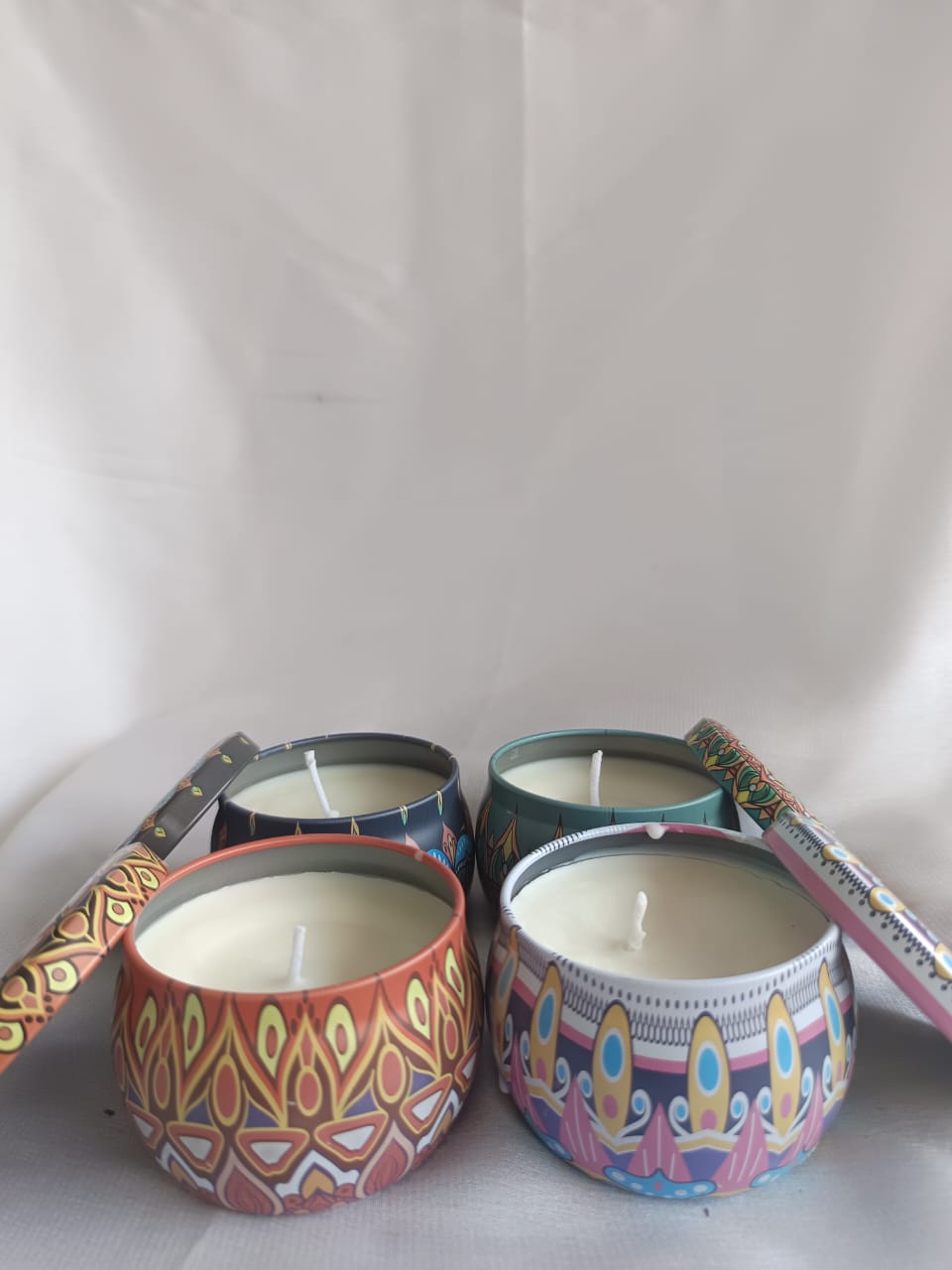 Decorative Candles with Mandala tins-Pack of 4