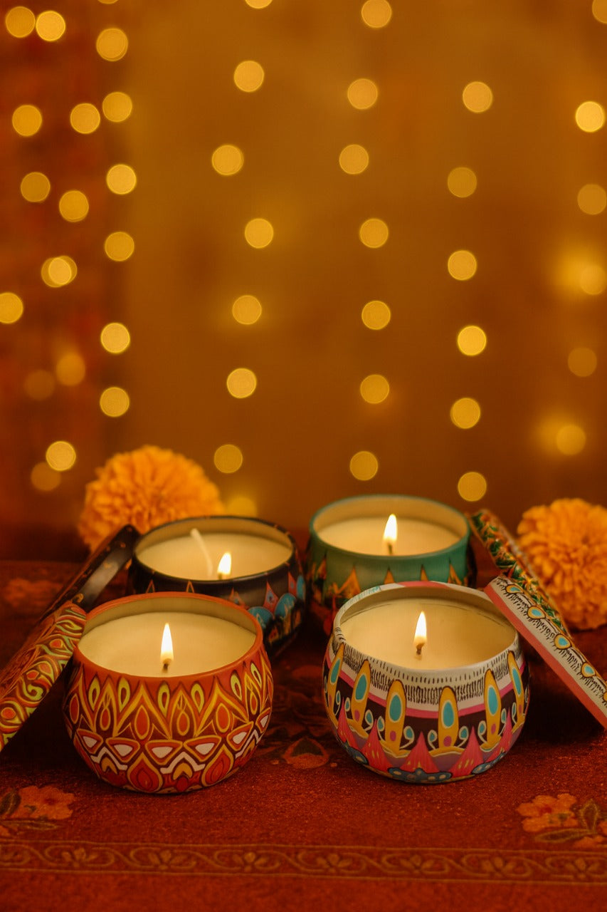 Decorative Candles with Mandala tins-Pack of 4
