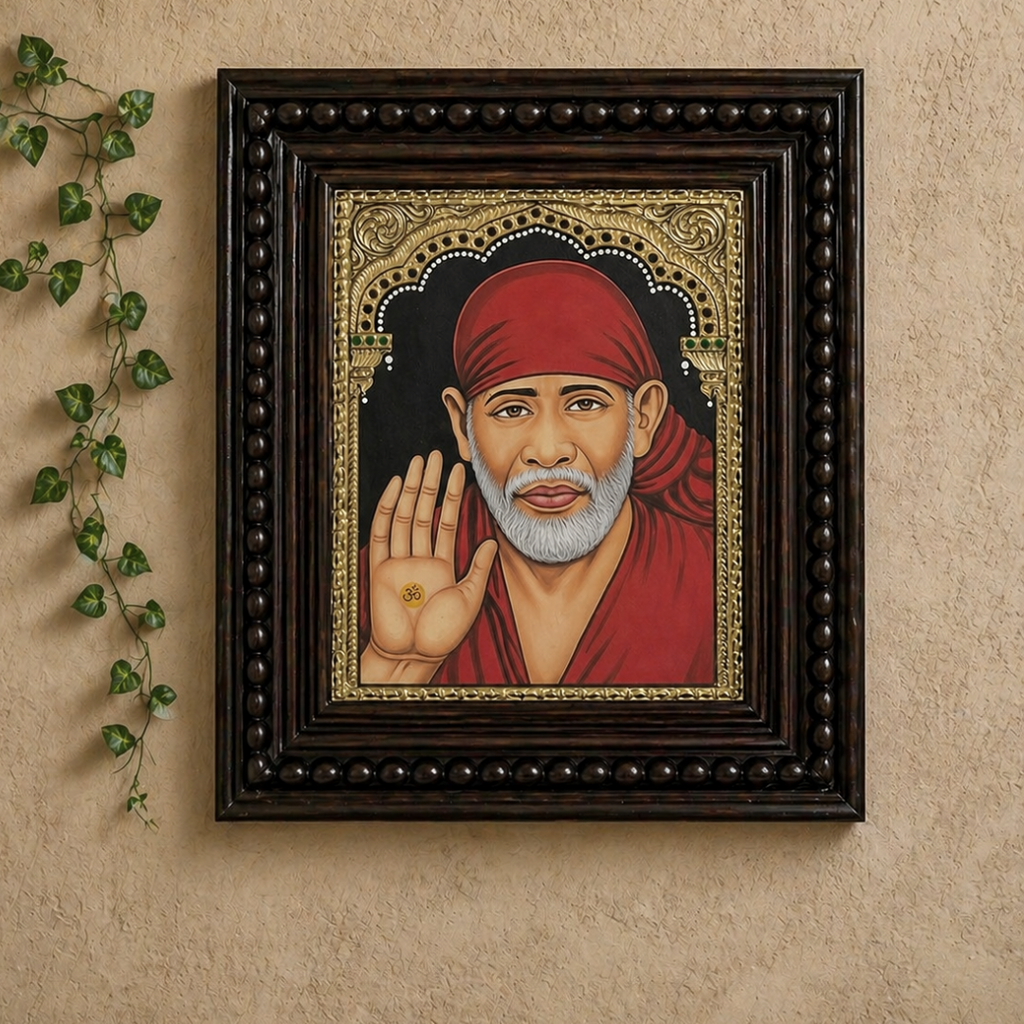 Sai Baba Tanjore Painting – 22K Gold Foil Handmade Wall Art