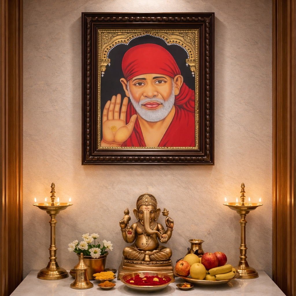 Sai Baba Tanjore Painting – 22K Gold Foil Handmade Wall Art