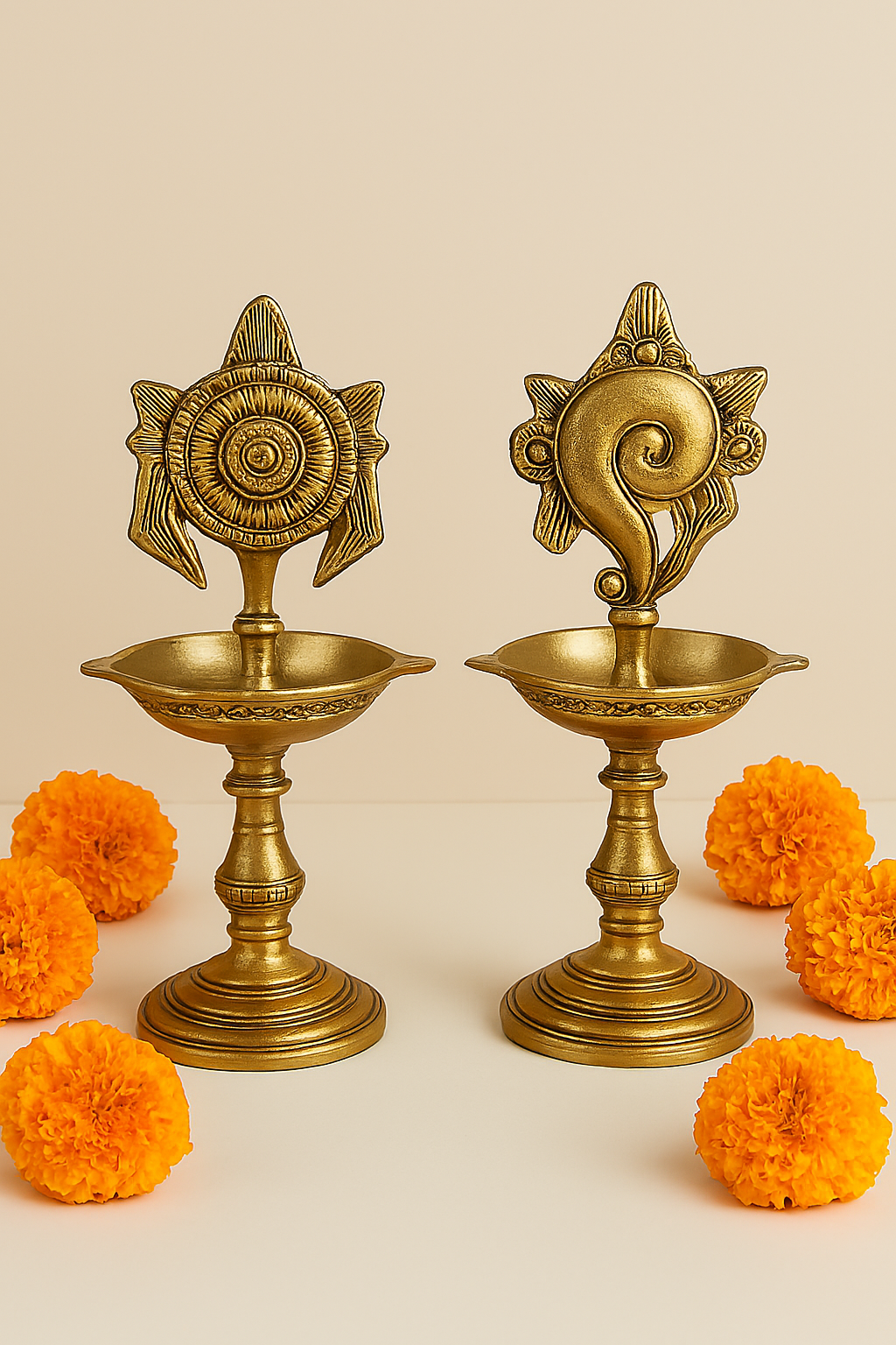 Shanku Chakra Deepam Brass Oil Lamp for Auspicious Decor